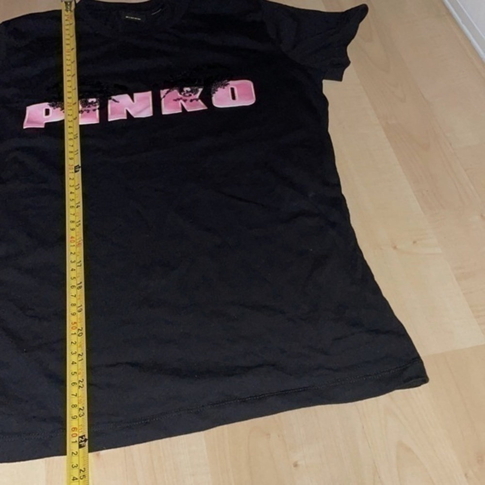 PINKO Sequined Eyes Logo Tee T-shirt in black w/ pink Italy pure 100% cotton XS - Picture 9 of 13